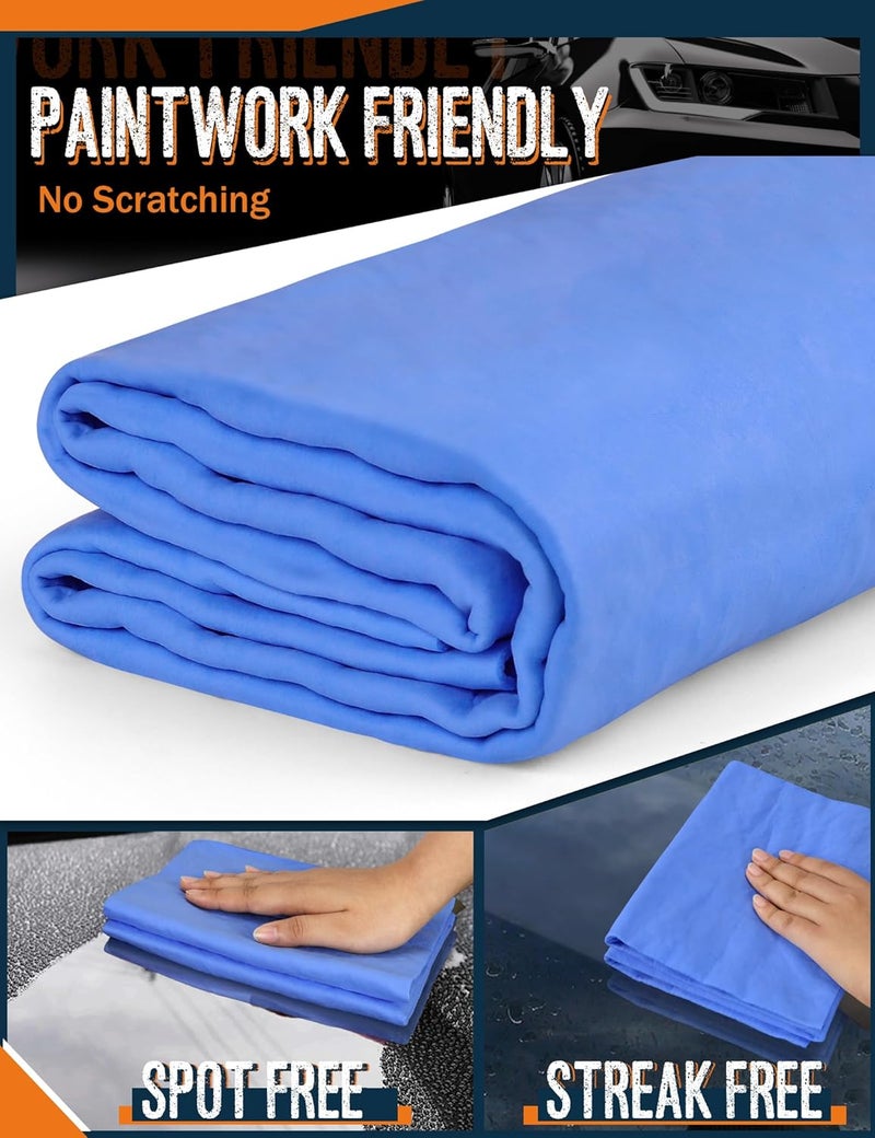 Idemeet Premium Absorbent Car Drying Chamois Cloth Shammy Towel, 26''x17'' Large, Reusable for Vehicle, Bathroom, Dust Remove, No Spots/Streak/Scratch, Blue - Image 5